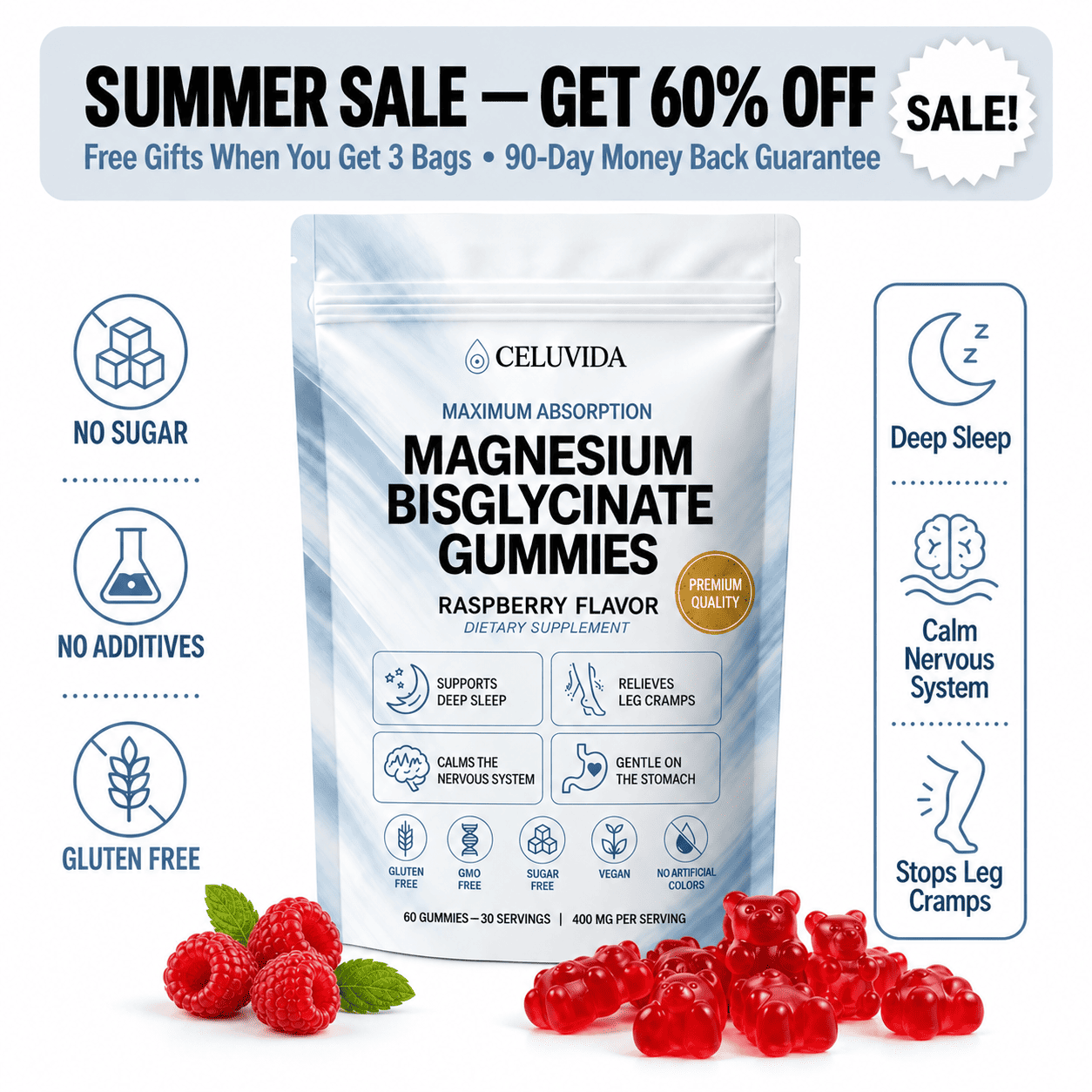 Pure Magnesium Bisglycinate Gummies — For Fibromyalgia Pain, Stiffness & Sleep
