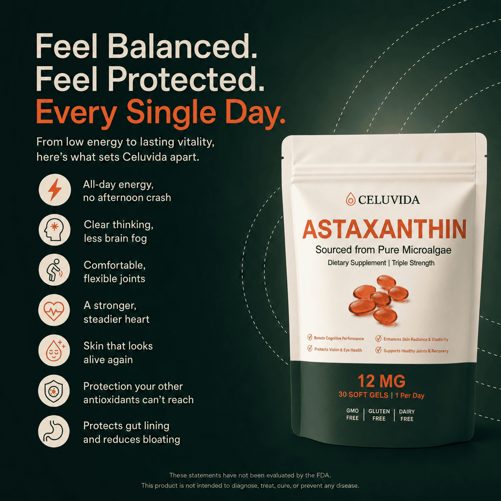Celuvida Astaxanthin – Calms Oxidative Stress Naturally so You Feel Like Yourself Again